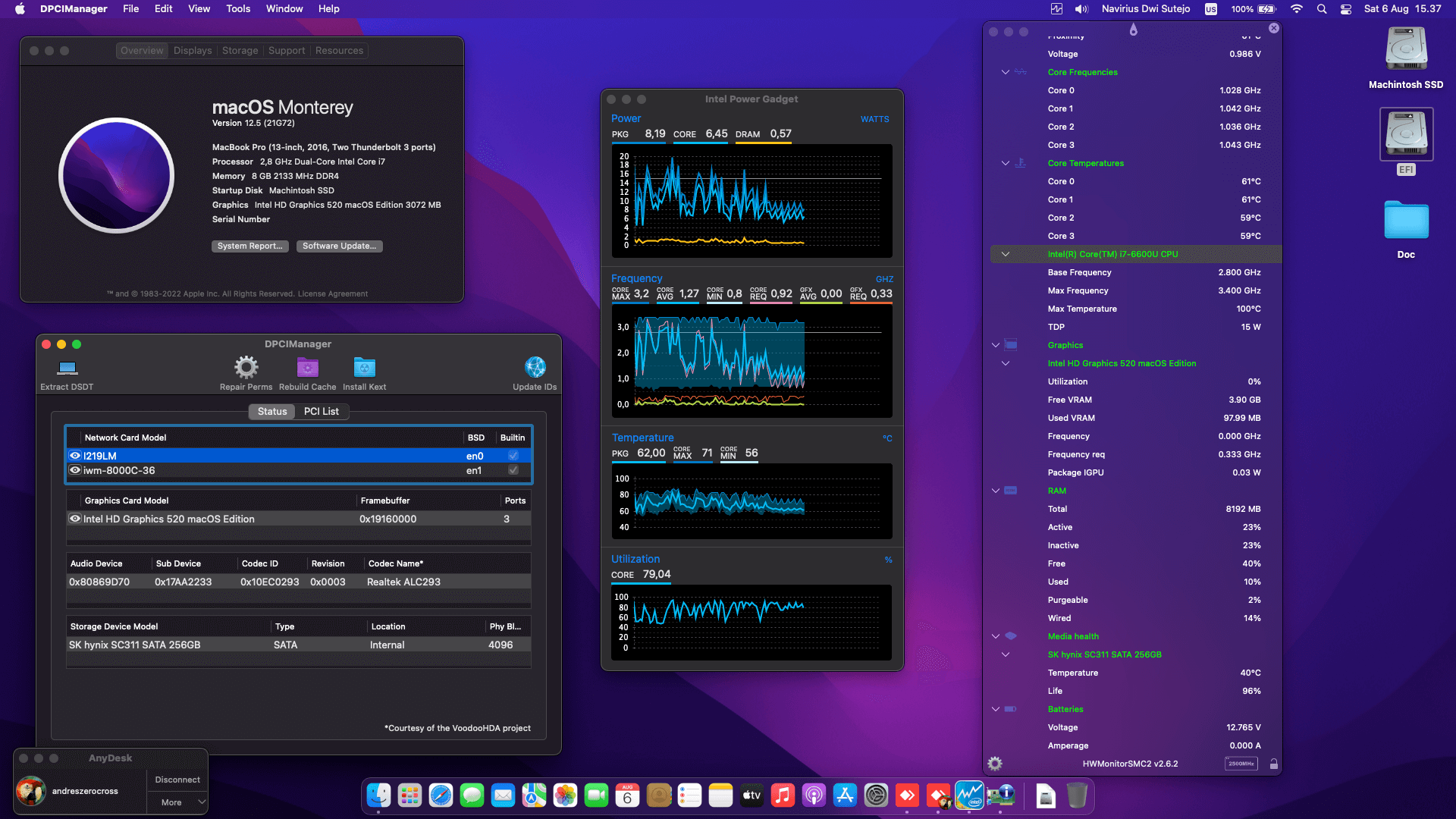 Success Hackintosh macOS Monterey 12.5 Build 21G72 in Lenovo Thinkpad T460S